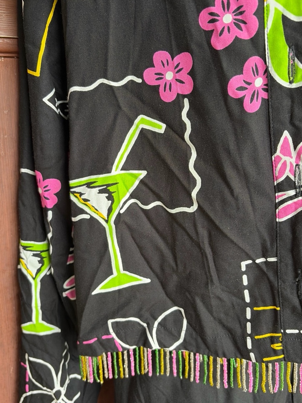 Vintage 3 Piece Set with Cocktail Print and Fringe Beads - Picture 6 of 9